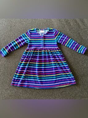 Hanna Andersson Velour Long Sleeve Rainbow Stripe Dress - size 110